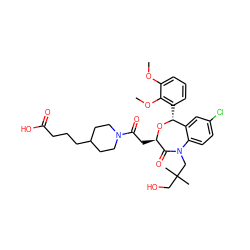 COc1cccc([C@H]2O[C@H](CC(=O)N3CCC(CCCC(=O)O)CC3)C(=O)N(CC(C)(C)CO)c3ccc(Cl)cc32)c1OC ZINC000027523151