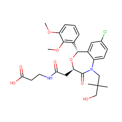 COc1cccc([C@H]2O[C@H](CC(=O)NCCC(=O)O)C(=O)N(CC(C)(C)CO)c3ccc(Cl)cc32)c1OC ZINC000027524180