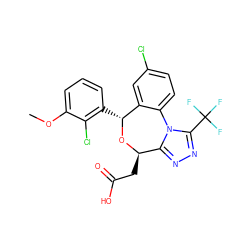 COc1cccc([C@H]2O[C@H](CC(=O)O)c3nnc(C(F)(F)F)n3-c3ccc(Cl)cc32)c1Cl ZINC000096285780