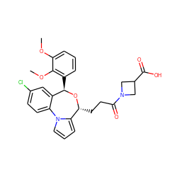 COc1cccc([C@H]2O[C@H](CCC(=O)N3CC(C(=O)O)C3)c3cccn3-c3ccc(Cl)cc32)c1OC ZINC000084703826
