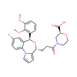 COc1cccc([C@H]2O[C@H](CCC(=O)N3CCO[C@H](C(=O)O)C3)c3cccn3-c3ccc(Cl)cc32)c1OC ZINC000084691019