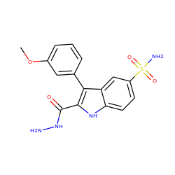 COc1cccc(-c2c(C(=O)NN)[nH]c3ccc(S(N)(=O)=O)cc23)c1 ZINC000040916659