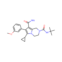 COc1cccc(-c2c(C(N)=O)c3n(c2C2CC2)CCN(C(=O)NC(C)(C)C)C3)c1 ZINC001772616273