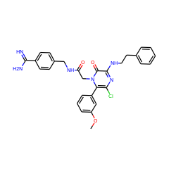 COc1cccc(-c2c(Cl)nc(NCCc3ccccc3)c(=O)n2CC(=O)NCc2ccc(C(=N)N)cc2)c1 ZINC000014955997