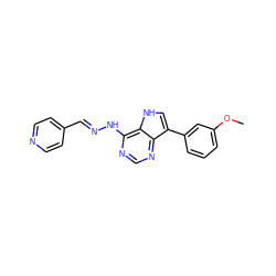 COc1cccc(-c2c[nH]c3c(N/N=C/c4ccncc4)ncnc23)c1 ZINC000014946122