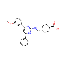 COc1cccc(-c2cc(-c3ccccc3)nc(NC[C@H]3CC[C@H](C(=O)O)CC3)n2)c1 ZINC000299821507