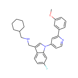 COc1cccc(-c2cc(-n3cc(CNCC4CCCCC4)c4ccc(F)cc43)ccn2)c1 ZINC001772646109