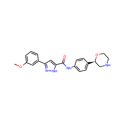 COc1cccc(-c2cc(C(=O)Nc3ccc([C@@H]4CNCCO4)cc3)[nH]n2)c1 ZINC000150216446