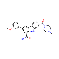 COc1cccc(-c2cc(C(N)=O)c3[nH]c4cc(C(=O)N5CCN(C)CC5)ccc4c3c2)c1 ZINC000113204054