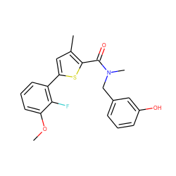 COc1cccc(-c2cc(C)c(C(=O)N(C)Cc3cccc(O)c3)s2)c1F ZINC000169351579