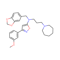 COc1cccc(-c2cc(N(CCCN3CCCCCC3)Cc3ccc4c(c3)OCO4)on2)c1 ZINC000013437492