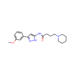 COc1cccc(-c2cc(NC(=O)CCCN3CCCCC3)[nH]n2)c1 ZINC000095571709