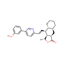 COc1cccc(-c2ccc(/C=C/[C@@H]3[C@@H]4[C@@H](C)OC(=O)[C@@H]4C[C@@H]4CCCC[C@H]43)nc2)c1 ZINC000013673181