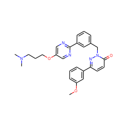 COc1cccc(-c2ccc(=O)n(Cc3cccc(-c4ncc(OCCCN(C)C)cn4)c3)n2)c1 ZINC000148264019