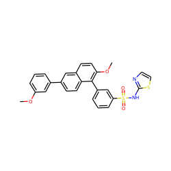 COc1cccc(-c2ccc3c(-c4cccc(S(=O)(=O)Nc5nccs5)c4)c(OC)ccc3c2)c1 ZINC000096174247