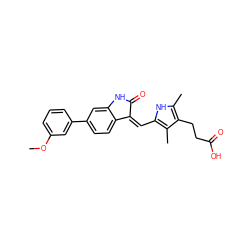 COc1cccc(-c2ccc3c(c2)NC(=O)/C3=C\c2[nH]c(C)c(CCC(=O)O)c2C)c1 ZINC000003834035