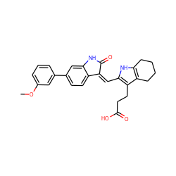 COc1cccc(-c2ccc3c(c2)NC(=O)/C3=C\c2[nH]c3c(c2CCC(=O)O)CCCC3)c1 ZINC000012404519