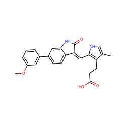 COc1cccc(-c2ccc3c(c2)NC(=O)/C3=C\c2[nH]cc(C)c2CCC(=O)O)c1 ZINC000003834046