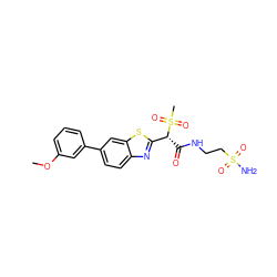 COc1cccc(-c2ccc3nc([C@@H](C(=O)NCCS(N)(=O)=O)S(C)(=O)=O)sc3c2)c1 ZINC000144141814