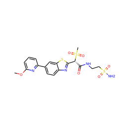 COc1cccc(-c2ccc3nc([C@@H](C(=O)NCCS(N)(=O)=O)S(C)(=O)=O)sc3c2)n1 ZINC000143955711