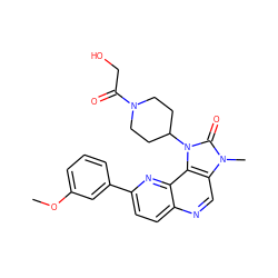 COc1cccc(-c2ccc3ncc4c(c3n2)n(C2CCN(C(=O)CO)CC2)c(=O)n4C)c1 ZINC000118547602