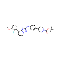 COc1cccc(-c2cccn3nc(Nc4ccc(C5CCN(C(=O)OC(C)(C)C)CC5)cc4)nc23)c1F ZINC000096169851