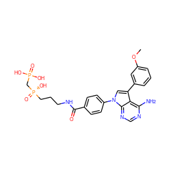 COc1cccc(-c2cn(-c3ccc(C(=O)NCCC[P@](=O)(O)CP(=O)(O)O)cc3)c3ncnc(N)c23)c1 ZINC000026835180