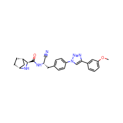 COc1cccc(-c2cn(-c3ccc(C[C@@H](C#N)NC(=O)[C@H]4N[C@@H]5CC[C@H]4C5)cc3)nn2)c1 ZINC000221938030