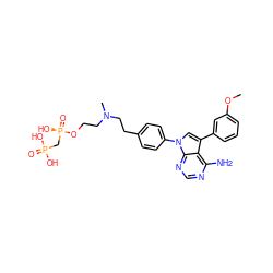 COc1cccc(-c2cn(-c3ccc(CCN(C)CCO[P@](=O)(O)CP(=O)(O)O)cc3)c3ncnc(N)c23)c1 ZINC000026834585