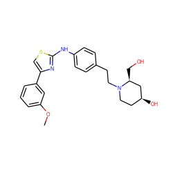 COc1cccc(-c2csc(Nc3ccc(CCN4CC[C@H](O)C[C@@H]4CO)cc3)n2)c1 ZINC000096274014