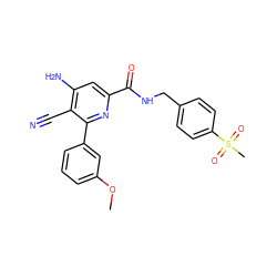 COc1cccc(-c2nc(C(=O)NCc3ccc(S(C)(=O)=O)cc3)cc(N)c2C#N)c1 ZINC000038145065