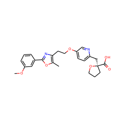 COc1cccc(-c2nc(CCOc3ccc(C[C@]4(C(=O)O)CCCO4)nc3)c(C)o2)c1 ZINC000034717800