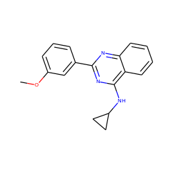 COc1cccc(-c2nc(NC3CC3)c3ccccc3n2)c1 ZINC000004264534