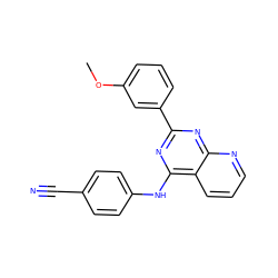 COc1cccc(-c2nc(Nc3ccc(C#N)cc3)c3cccnc3n2)c1 ZINC001772623505