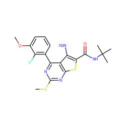 COc1cccc(-c2nc(SC)nc3sc(C(=O)NC(C)(C)C)c(N)c23)c1F ZINC000038157698