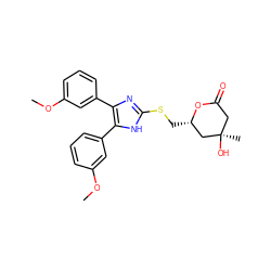 COc1cccc(-c2nc(SC[C@H]3C[C@](C)(O)CC(=O)O3)[nH]c2-c2cccc(OC)c2)c1 ZINC000013730492