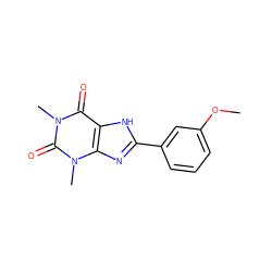 COc1cccc(-c2nc3c([nH]2)c(=O)n(C)c(=O)n3C)c1 ZINC000012405300