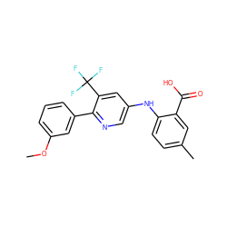 COc1cccc(-c2ncc(Nc3ccc(C)cc3C(=O)O)cc2C(F)(F)F)c1 ZINC000113898534