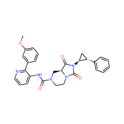 COc1cccc(-c2ncccc2NC(=O)N2CCN3C(=O)N([C@H]4C[C@@H]4c4ccccc4)C(=O)[C@@H]3C2)c1 ZINC000072178853