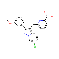 COc1cccc(-c2nn3cc(Cl)ccc3c2Cc2cccc(C(=O)O)n2)c1 ZINC001772646572