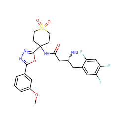 COc1cccc(-c2nnc(C3(NC(=O)C[C@H](N)Cc4cc(F)c(F)cc4F)CCS(=O)(=O)CC3)o2)c1 ZINC000095557837