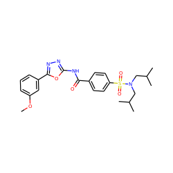 COc1cccc(-c2nnc(NC(=O)c3ccc(S(=O)(=O)N(CC(C)C)CC(C)C)cc3)o2)c1 ZINC000002723485