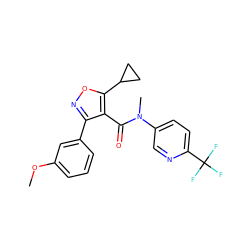 COc1cccc(-c2noc(C3CC3)c2C(=O)N(C)c2ccc(C(F)(F)F)nc2)c1 ZINC000103297791