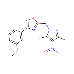 COc1cccc(-c2noc(Cn3nc(C)c([N+](=O)[O-])c3C)n2)c1 ZINC000000386266