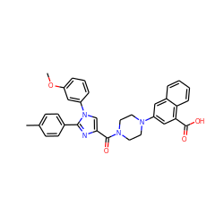 COc1cccc(-n2cc(C(=O)N3CCN(c4cc(C(=O)O)c5ccccc5c4)CC3)nc2-c2ccc(C)cc2)c1 ZINC000044307047