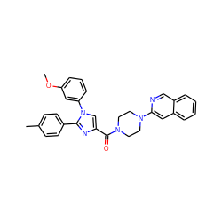 COc1cccc(-n2cc(C(=O)N3CCN(c4cc5ccccc5cn4)CC3)nc2-c2ccc(C)cc2)c1 ZINC000040918149