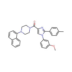 COc1cccc(-n2cc(C(=O)N3CCN(c4cccc5ccccc45)CC3)nc2-c2ccc(C)cc2)c1 ZINC000040917292