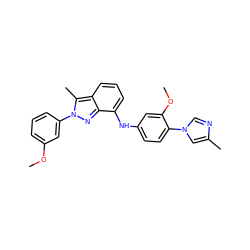 COc1cccc(-n2nc3c(Nc4ccc(-n5cnc(C)c5)c(OC)c4)cccc3c2C)c1 ZINC000095573367