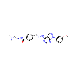 COc1cccc(-n2ncc3c(N/N=C/c4ccc(C(=O)NCCN(C)C)cc4)ncnc32)c1 ZINC000014946200