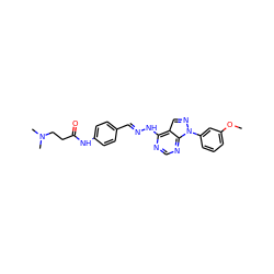 COc1cccc(-n2ncc3c(N/N=C/c4ccc(NC(=O)CCN(C)C)cc4)ncnc32)c1 ZINC000014946195